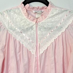 VTG Saybury Robe‎ Sz XL Seersucker Pastel Pink Half Zip Housecoat Trad Wife